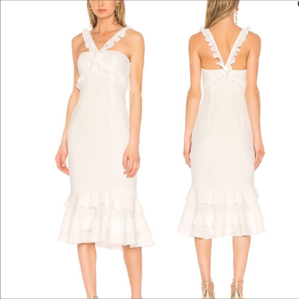 Cinq a sept White Kimora Ruffle Halter Midi Dress New With Tags Size 8